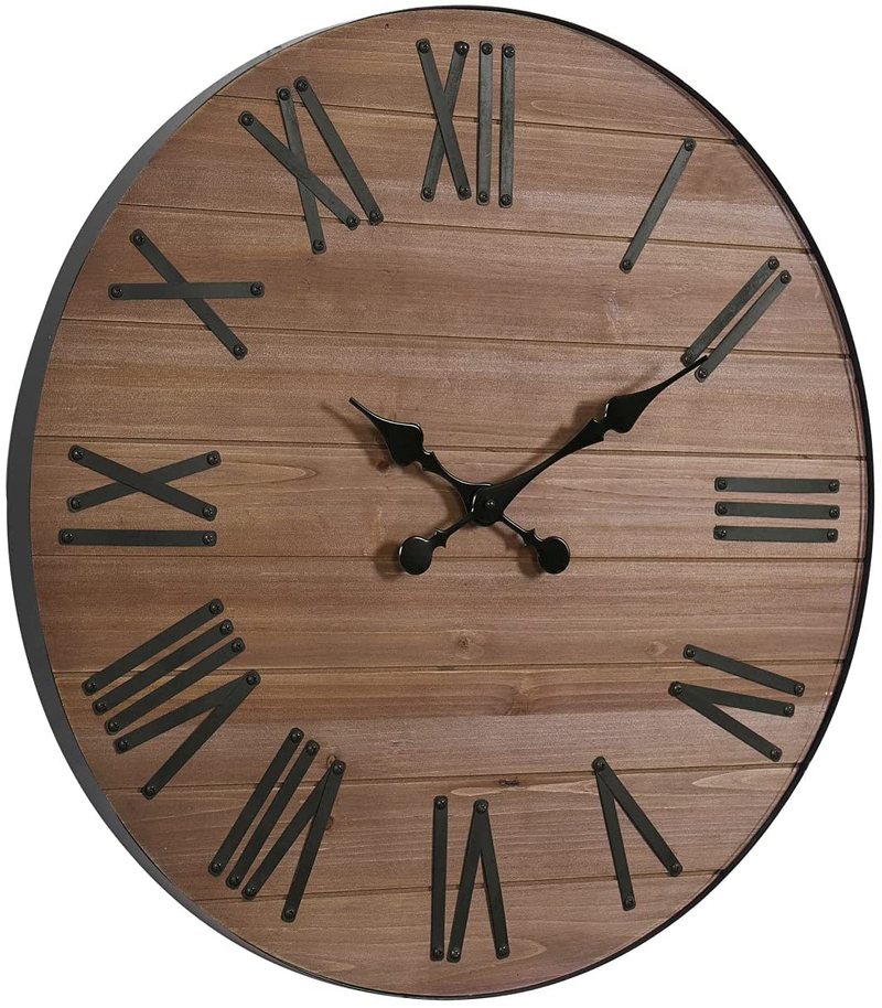 Farmhouse Wood Wall Clock 24", Large Round Clock with Roman Numerals for Home Living Room Kitchen Office Wall Decor Home & Garden > Decor > Clocks > Wall Clocks XUANJIA 24 Inches  