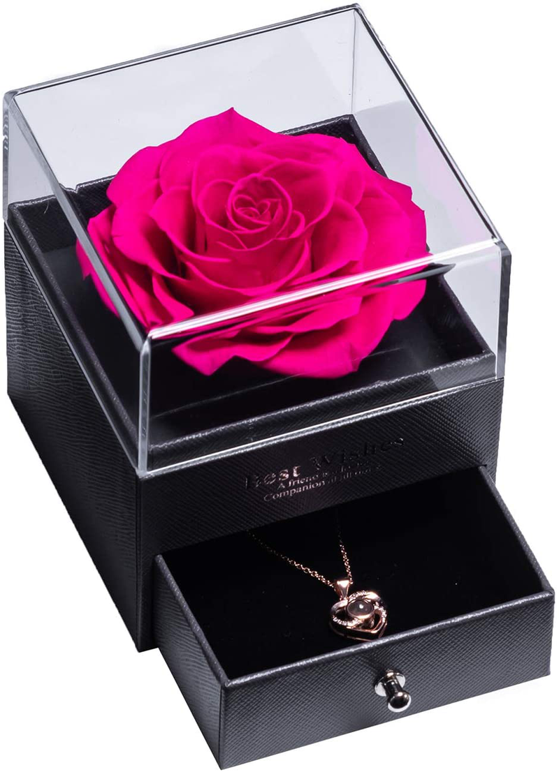 Preserved Real Rose Eternal Handmade Preserved Rose with Love You Necklace 100 Languages Gift, Enchanted Real Rose Flower for Valentine'S Day Anniversary Wedding Romantic Gifts for Her Home & Garden > Decor > Seasonal & Holiday Decorations Lirodu   