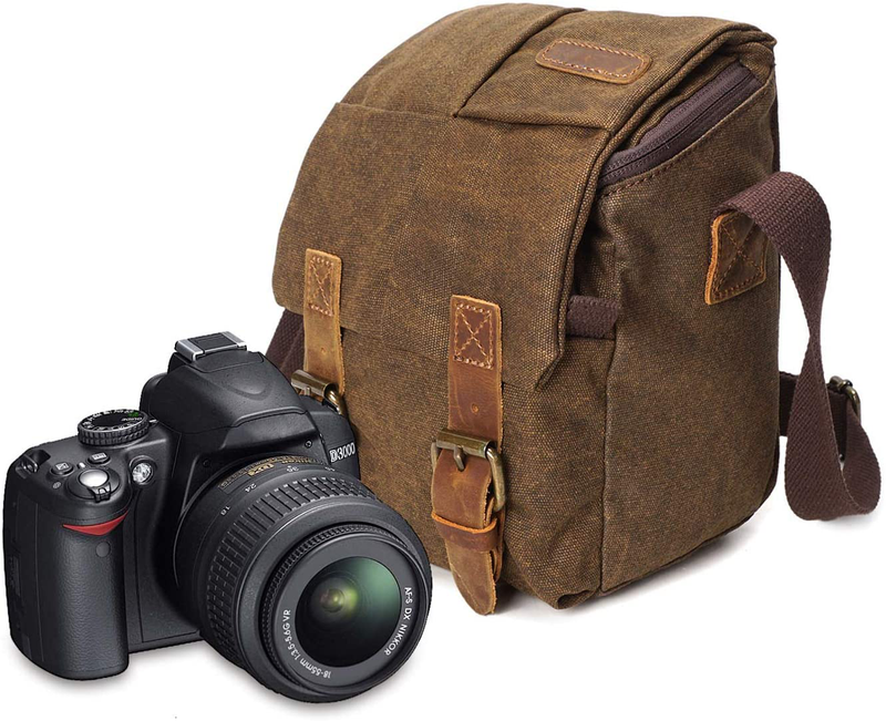 Waterproof Camera Bag/Case, Vintage Canvase Leather Trim DSLR SLR Camera Shoulder Messenger Sling Bag for for Nikon, Canon, Sony, Pentax, Olympus Panasonic, Samsung & Many More Cameras & Optics > Camera & Optic Accessories > Camera Parts & Accessories > Camera Bags & Cases peacechaos Coffe-2  