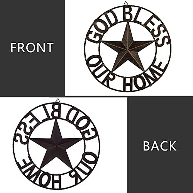 EBEI 18" Metal Barn Star Western Home Wall Decor Antique Circle Dark Brown Texas Lone Star with Letters God Bless Our Home Home & Garden > Decor > Artwork > Sculptures & Statues EBEI   