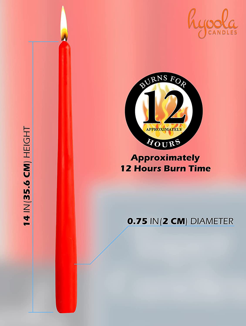 Hyoola 12 Pack Red Tall Taper Candles - 14 Inch Red Dripless, Unscented Dinner Candle - Paraffin Wax with Cotton Wicks - 12 Hour Burn Time Home & Garden > Decor > Home Fragrances > Candles Hyoola   