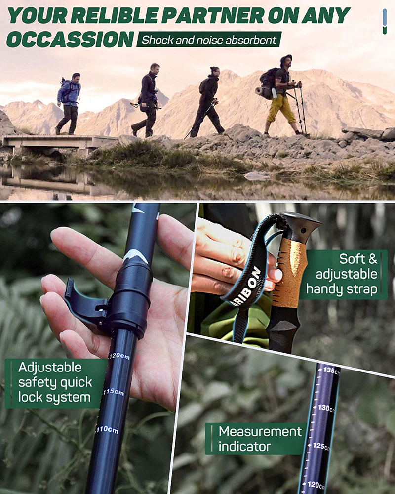 LARIBON Trekking Poles, Folding Trekking Poles, Adjustable Height Walking Sticks, Alumnium & Lightweight Hiking Poles, Cork Grip Handle