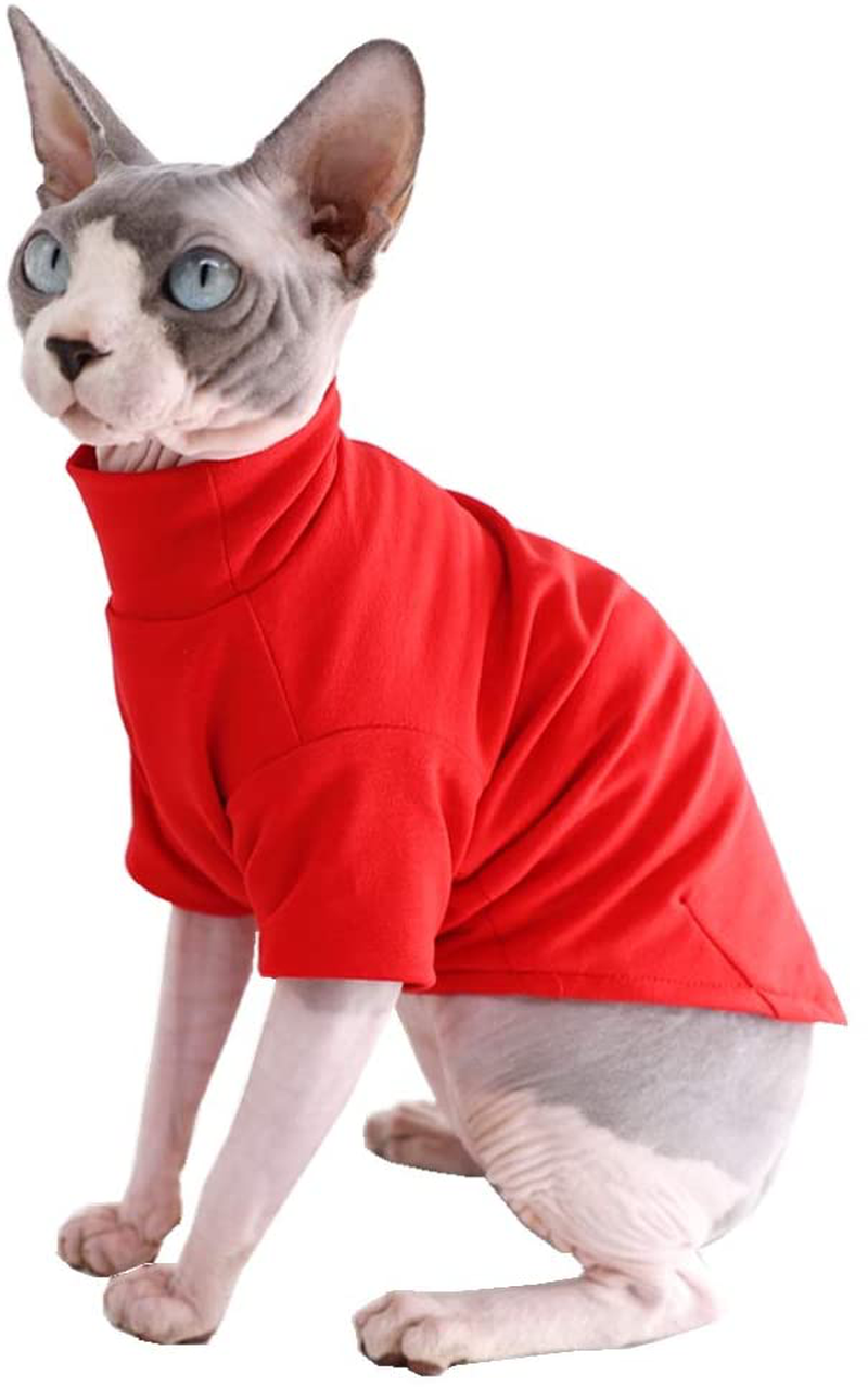 Sphynx Cat Clothes Winter Thick Cotton T-Shirts Double-Layer Pet Clothes, Pullover Kitten Shirts with Sleeves, Hairless Cat Pajamas Apparel for Cats & Small Dogs Animals & Pet Supplies > Pet Supplies > Cat Supplies > Cat Apparel Kitipcoo Red M+ (7.2-8.7 lbs) 