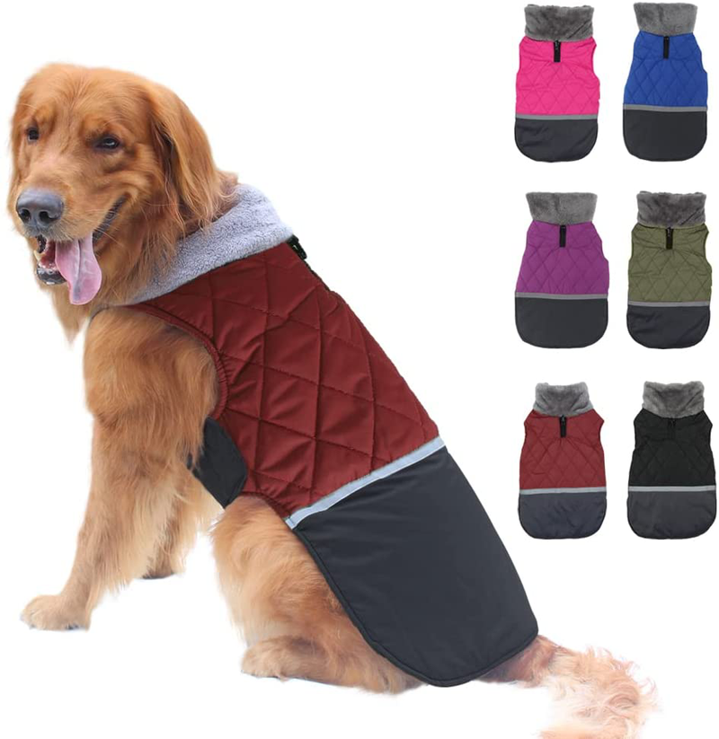 EMUST Reversible Dog Coat, Windproof Waterproof Dog Jacket for Cold Weather, Warm Dog Winter Clothes Apparel for Small Medium Large Dogs Animals & Pet Supplies > Pet Supplies > Dog Supplies > Dog Apparel EMUST Red L(Back:16.93'';Chest:20.87''-24.80'') 