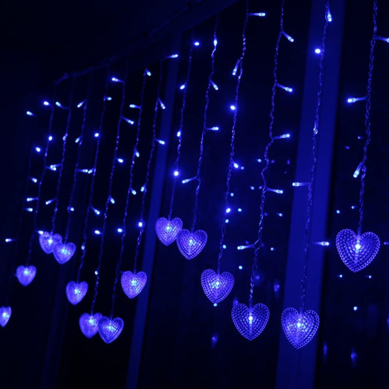 Lainin 4M 96 LEDS 18P Hearts Love Shape LED String Curtain Light for Christmas Wedding Party Decoration Chandelier Luminaries (Warm White) Home & Garden > Decor > Seasonal & Holiday Decorations Unknown Blue  
