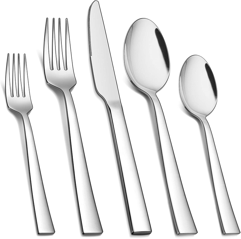 Homikit 20-Piece Black Silverware Flatware Set, Stainless Steel Square Cutlery Set for 4, Eating Utensils Tableware Include Knife Spoon Fork, Dishwasher Safe, Shiny Mirror Polished Home & Garden > Kitchen & Dining > Tableware > Flatware > Flatware Sets Homikit Silver 60 
