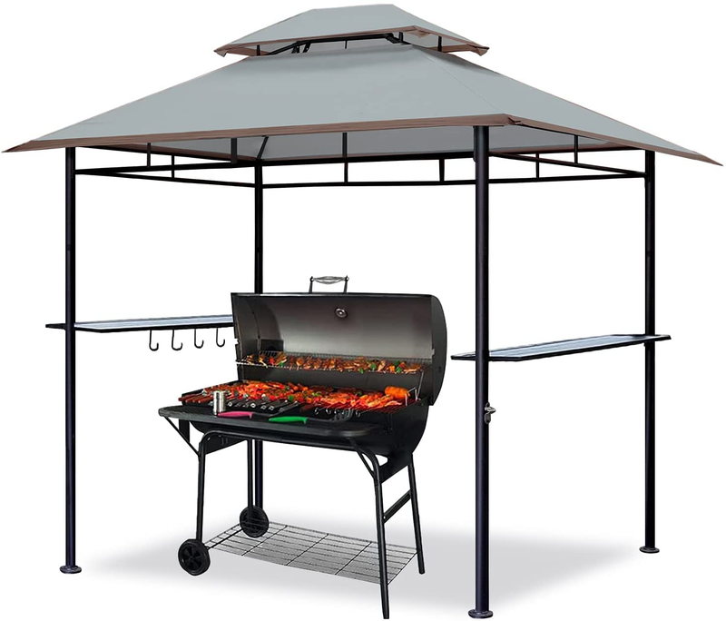 CoastShade 8'x 5' Grill Gazebo Double Tiered Outdoor BBQ Canopy,Grill Gazebo Shelter for Patio and Outdoor Backyard BBQ's with LED Light x 2 (Khaki) Home & Garden > Lawn & Garden > Outdoor Living > Outdoor Structures > Canopies & Gazebos CoastShade Gray Straight 6‘x9’ 