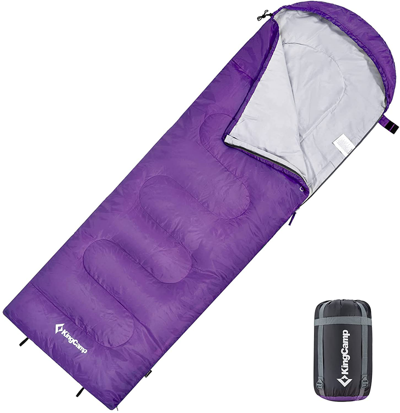 Kingcamp Sleeping Bag 44℉ Great for Kids, Boys, Girls, Teens & Adults Ultralight with Compact Bags for Outdoor Camping Backpacking and Hiking 86.6”X29.5” Sporting Goods > Outdoor Recreation > Camping & Hiking > Sleeping BagsSporting Goods > Outdoor Recreation > Camping & Hiking > Sleeping Bags KingCamp Purple  
