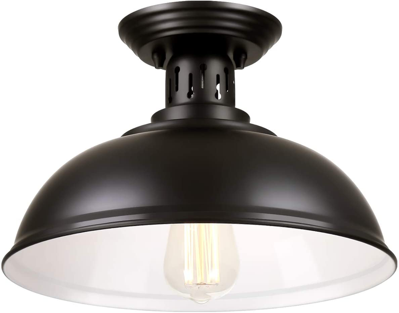 PEESIN Farmhouse Vintage Semi Flush Mount Ceiling Lighting, 12.8Inch Metal Black Close to Ceiling Light Fixture, Industrial Ceiling Lamp Rustic Style for Porch Foyer, Kitchen, Entryway, Pantry
