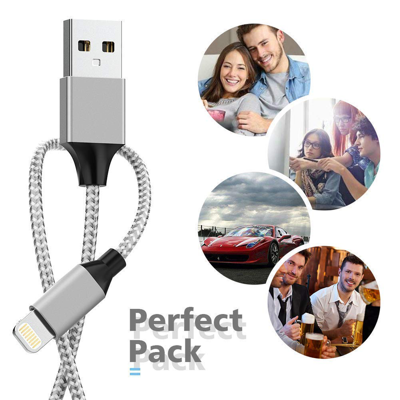 YEFOOT iPhone Charger [MFi Certified] 6Pack[3/3/6/6/6/10ft] Cable Compatible iPhone 12Pro Max/12Pro/12/11Pro Max/11Pro/11/XS and More-Silver&White Electronics > Electronics Accessories > Power > Power Adapters & Chargers YEFOOT   