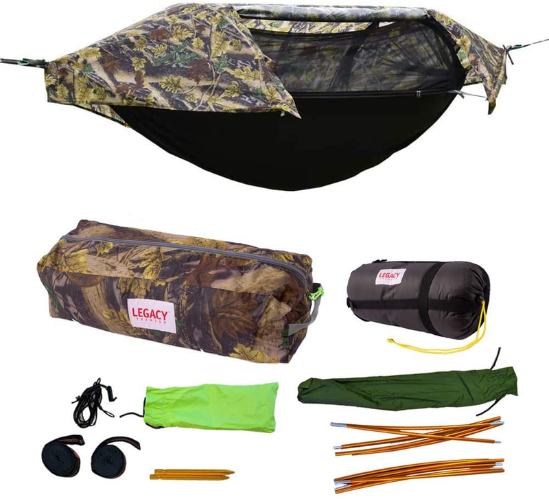Legacy Premium Food Storage Camping Hammock Tent - Parachute Nylon - Portable, 1 Person Compact Backpacking - Outdoor & Emergency Gear - Tree Straps, Tie Ropes, Mosquito Net, Rain Fly Home & Garden > Lawn & Garden > Outdoor Living > Hammocks Legacy Premium Food Storage Camo W/Underquilt  