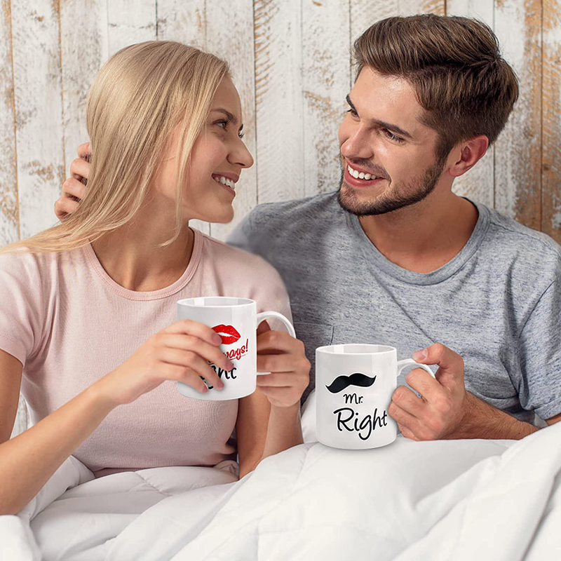 Couples Gifts for Couples Husband Wife-Mr.Right/Mrs. Always Right 11 Oz Ceramic Coffee Mug Set-Wedding Gifts for Bride and Groom,Romantic Presents Ideas for Christmas,Valentines Day,Engagement Wedding
