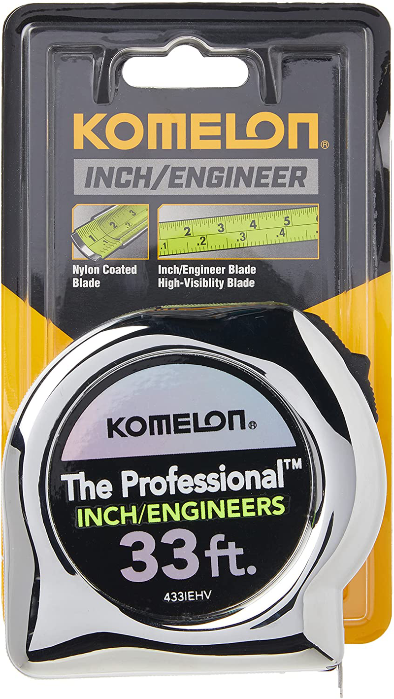 Komelon 433IEHV High-Visibility Professional Tape Measure both Inch and Engineer Scale Printed 33-feet by 1-Inch, Chrome Hardware > Tools > Measuring Tools & Sensors Komelon   