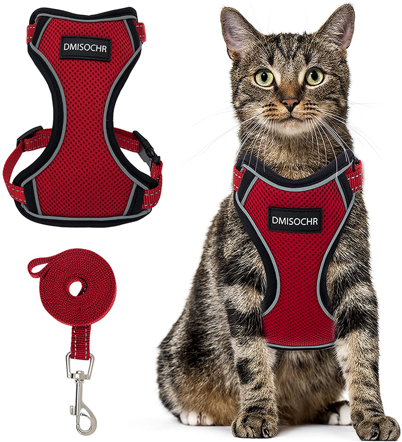 DMISOCHR Cat Harness and Leash Set - Escape Proof Safe Cat Vest Harness for Walking Outdoor - Reflective Adjustable Soft Mesh Breathable Body Harness - Easy Control for Small, Medium, Large Cats Animals & Pet Supplies > Pet Supplies > Cat Supplies > Cat Apparel DMISOCHR Red Medium (neck: 11"-14.3" chest: 16"-20") 