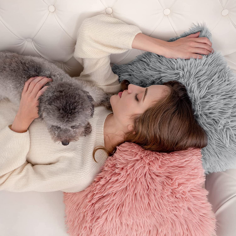 Hblife Pack of 2 Decorative Faux Fur Throw Pillow Covers Super Soft Luxury Cushion Pillowcase Fluffy Fuzzy Square Pillow Case for Bed Sofa Chair, 18X18 Inch Grey Home & Garden > Decor > Chair & Sofa Cushions HBlife   