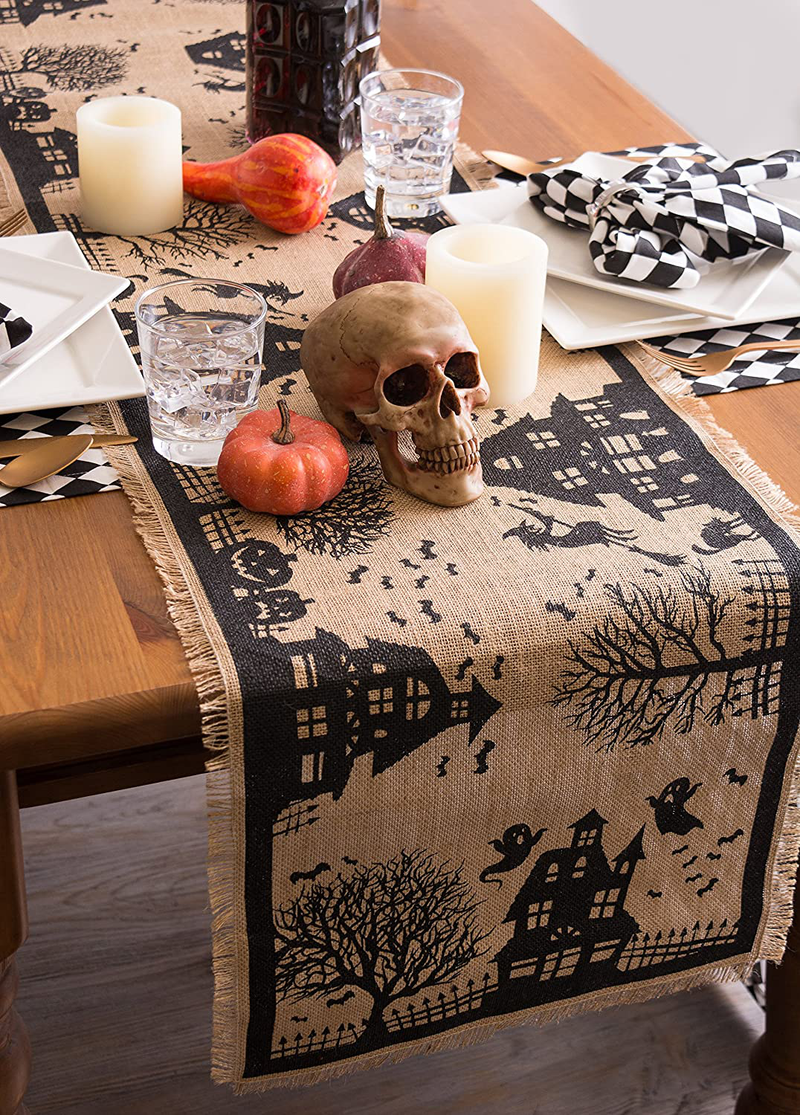 DII 14x74" Jute/Burlap Table Runner, Haunted House - Perfect for Halloween, Dinner Parties and Scary Movie Nights Arts & Entertainment > Party & Celebration > Party Supplies DII   