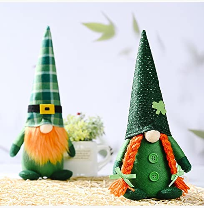 St. Patrick'S Day Gnomes Decorations Handmade Faceless Old Man Plush Elf Home Table Decorations Dwarf Lucky Home Green Hat (2 Piece Mr & Mrs T)