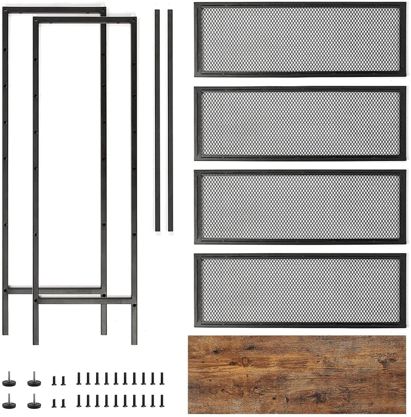 Dulcii Shoe Rack, 5-Tiers Height Adjustable Shoe Organizer Industrial Shoe Cabinet Storage with Retro Wooden Panel/Metal Mesh Shelves for Entryway, Living Room, Hallway, Bathroom, 30×12×36.3 Inch
