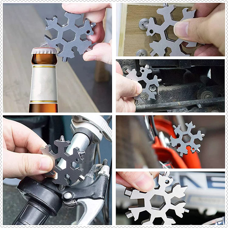 Snowflake Multitool 18 in 1 Stainless Steel 18-In-1 Snowflake Multi Tool Portable Snowflake Bottle Opener Durable Easy N Genius with Keychain for Outdoor Camping & Travel (5) Sporting Goods > Outdoor Recreation > Camping & Hiking > Camping Tools YinPeiS   