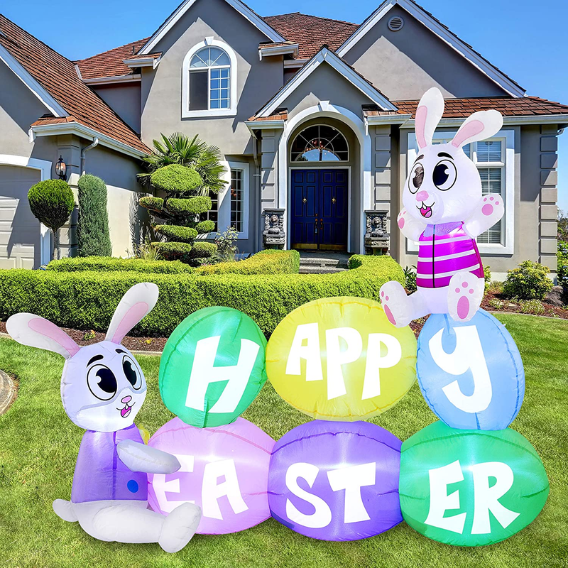 Easter Inflatable Outdoor Decorations 6 Ft Long Happy Easter Sign Inflatable with Built-In Leds Blow up Inflatables for Easter Holiday Party Indoor, Outdoor, Yard, Garden, Lawn Decor.