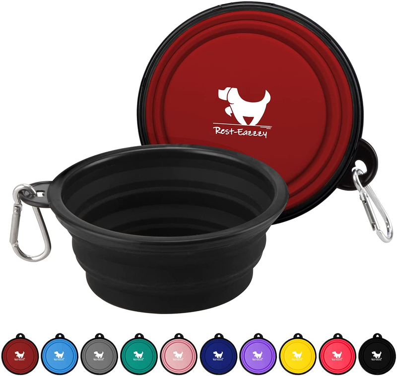 Rest-Eazzzy Expandable Dog Bowls for Travel, 2-Pack Dog Portable Water Bowl for Dogs Cats Pet Foldable Feeding Watering Dish for Traveling Camping Walking with 2 Carabiners, BPA Free  Rest-Eazzzy black&red S 