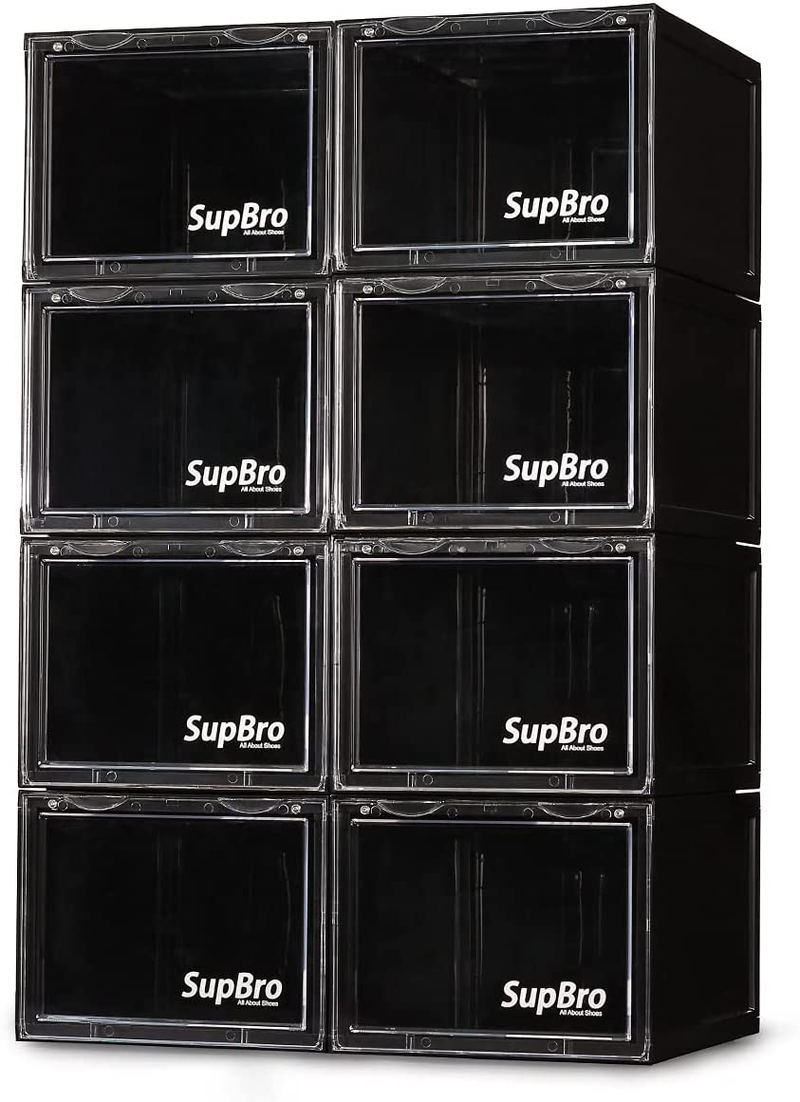 Supbro Collection Crate - Easy Access Storage Shoes Box -Plastic Foldable Stackable Sneaker Display Storage with Clear Front Door Organizer-8 Pack (Black) Furniture > Cabinets & Storage > Armoires & Wardrobes SupBro Black 8 Pack 