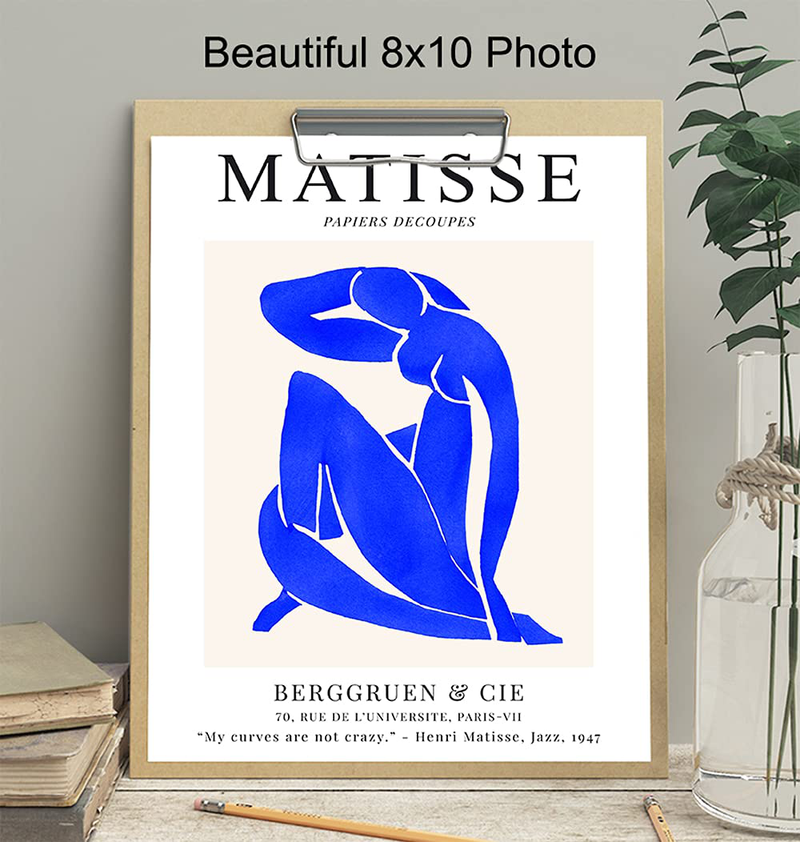 Matisse Wall Art - Blue Matisse Poster, 8X10 - Matisse Print - Minimalist Wall Art - Abstract Art - Line Art Decor - Mid Century Modern Wall Art - Henri Matisse - Aesthetic Pictures - Minimal Wall Art