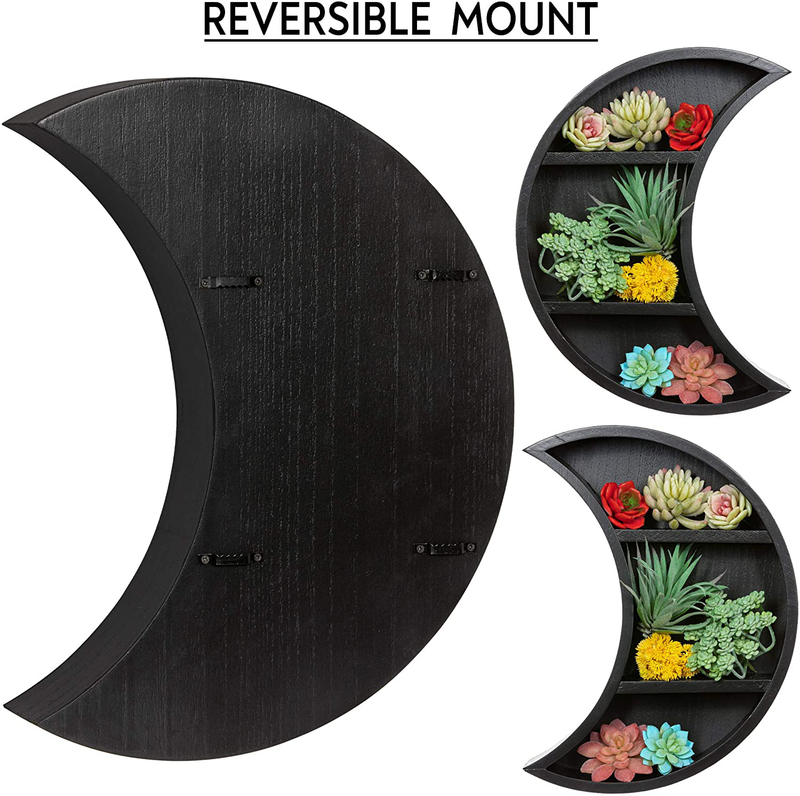 Rustix Rustic Black Crescent Moon Shelf - Wall Mounted Hanging Floating Shelves for Essential Oil Display or Crystal Holder - Moon Phase Hippie Celestial Boho Nursery Decor - Gothic Witchy Room Decor Home & Garden > Decor > Seasonal & Holiday Decorations Rustix   