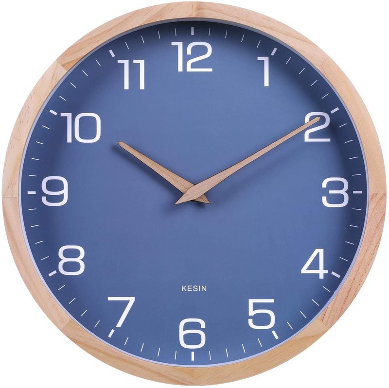 Kesin 12 Inches Wood Blue Wall Clock Silent Round Modern Wall Clocks Battery Operated with Large Numbers & HD Glass Decorative Home Kitchen Living Room Bedroom Kid's Room Office Home & Garden > Decor > Clocks > Wall Clocks Kesin   
