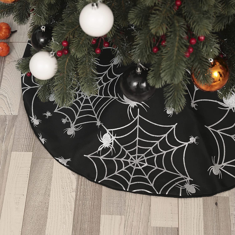 Halloween Spider Net Tree Skirt, Seasonal Tree Mat Holiday Party Supplies Ornaments Indoor Outdoor Decorations for Trees 48 Inches (Purple) Home & Garden > Decor > Seasonal & Holiday Decorations > Christmas Tree Skirts Wlflash Silver  