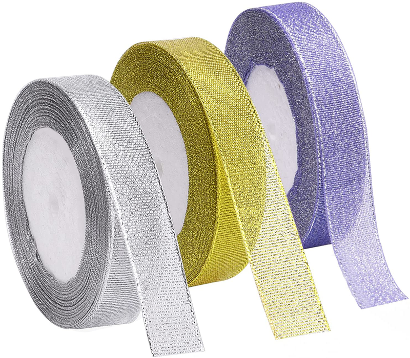 Livder 3 Rolls 75 Yards in Total Metallic Glitter Ribbon for Gift Wrapping Birthday Holiday Graduation Party Decoration (Golden, Silvery, Silver-Black) Arts & Entertainment > Hobbies & Creative Arts > Arts & Crafts > Art & Crafting Materials > Embellishments & Trims > Ribbons & Trim Livder Decor Golden, Silvery, Purple  
