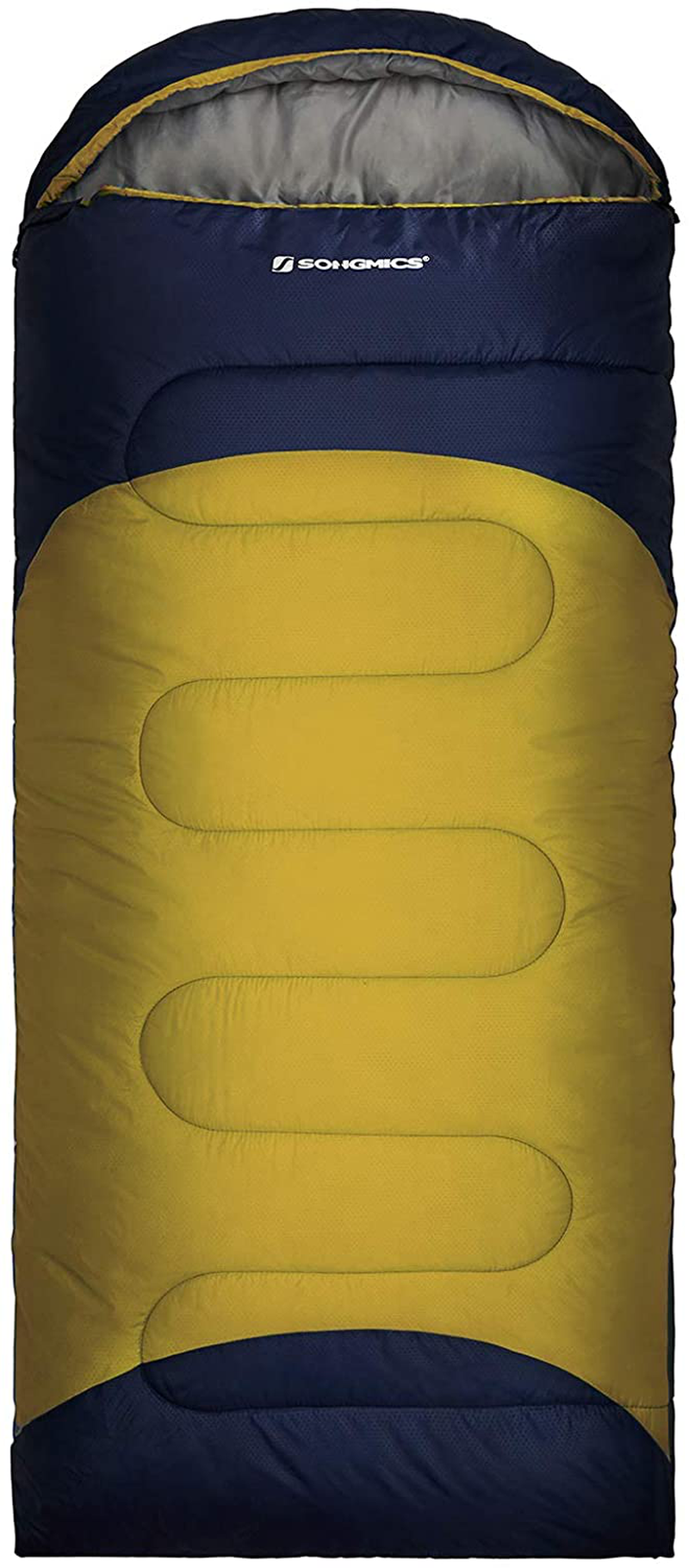 SONGMICS Camping Sleeping Bag for Adults Teens, Backpacking Hiking Traveling, Warm and Cold Weather 3 Seasons, Compact Lightweight Waterproof, Indoor and Outdoor, with Compression Sack Sporting Goods > Outdoor Recreation > Camping & Hiking > Sleeping Bags SONGMICS Navy Blue and Yellow  