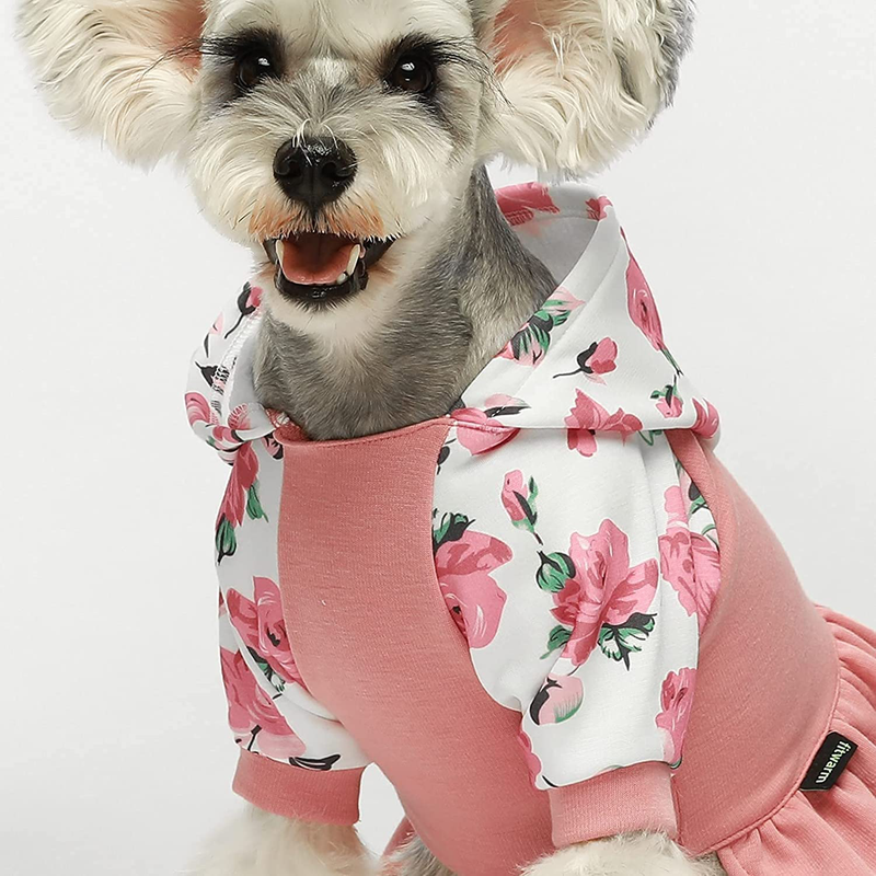 Fitwarm Floral Dog Clothes Dog Hoodie Dresses Breathable Skirt Girl Doggie Dress Puppy Outfits Cat Sweatshirt Apparel Animals & Pet Supplies > Pet Supplies > Dog Supplies > Dog Apparel Fitwarm   