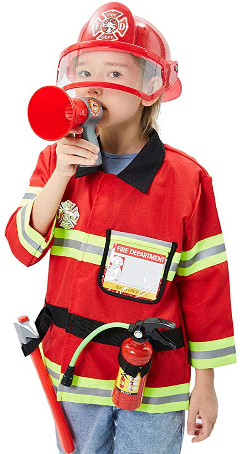 Kids Fireman Costume Role Play Dress Up with Firefighter Accessories Toys Kit for 3 4 5 6 7 Boys Girls Toddlers Birthday Gifts Halloween Costume Apparel & Accessories > Costumes & Accessories > Costumes B Bascolor   