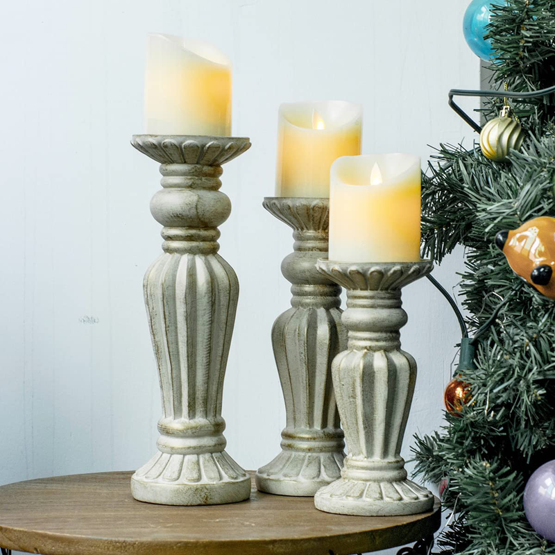 Resin Pillar Candle Holders Set of 3 - 7.9", 8", 11.8" High, Home Coffee Table Decor Decorations Centerpiece for Dining, Living Room, Gifts for Wedding (Black) Home & Garden > Decor > Home Fragrance Accessories > Candle Holders SUNFACE White-golden  