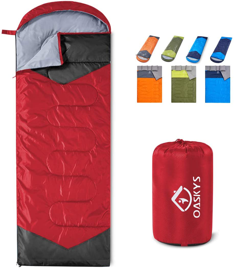 Oaskys Camping Sleeping Bag - 3 Season Warm & Cool Weather - Summer, Spring, Fall, Lightweight, Waterproof for Adults & Kids - Camping Gear Equipment, Traveling, and Outdoors  oaskys Red 29.5in x 86.6" 