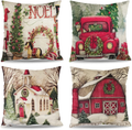 Halloween Throw Pillow Cover, 18x18 Inch Set of 4 Pieces Outdoor Decorative Farmhouse Rustic Linen Vintage Decoration Decor Home Skeleton Square Cushion Case Pillowcase for Sofa Couch Arts & Entertainment > Party & Celebration > Party Supplies PADIMAT Christmas Red House  