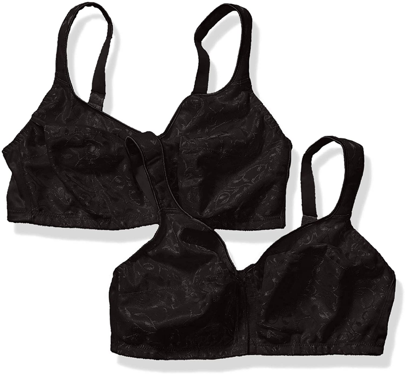 Just My Size Women's Easy On Front Close Wirefree Bra MJ1107 Apparel & Accessories > Clothing > Underwear & Socks > Bras JUST MY SIZE Black - 2-pack 32DDD 