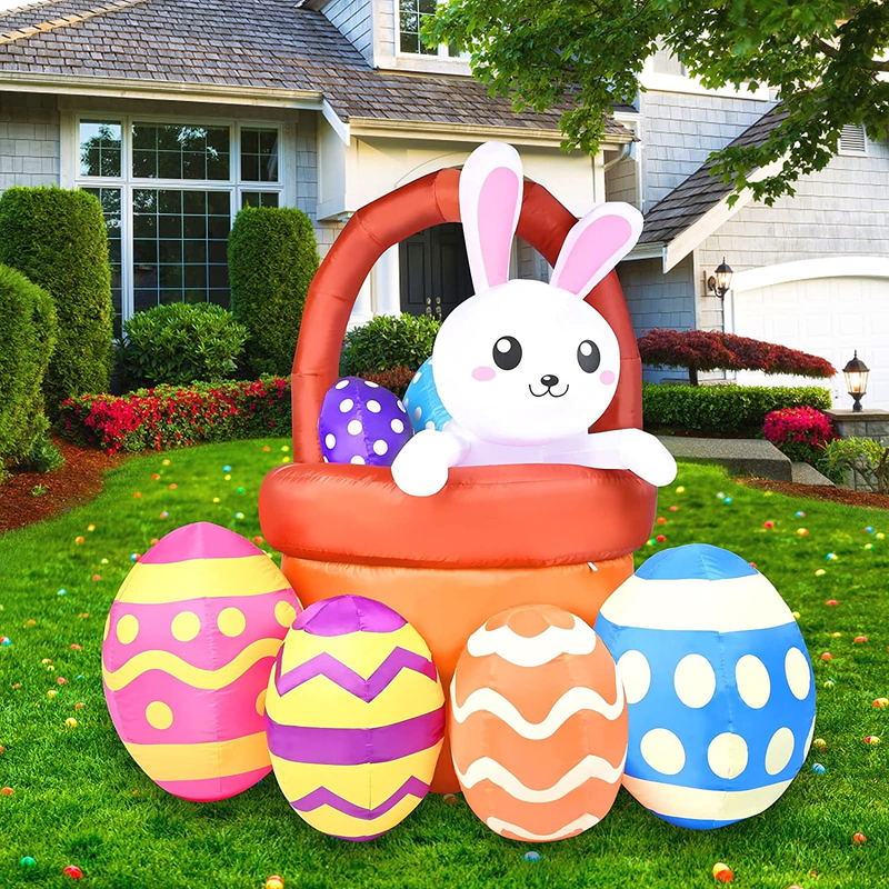 Easter Inflatables 5Ft Inflatable Bunny Easter Decorations Outdoor Easter Bunny Decorations Built-In LED Lights with Tethers, Easter Yard Decorations, Easter Lawn Decorations