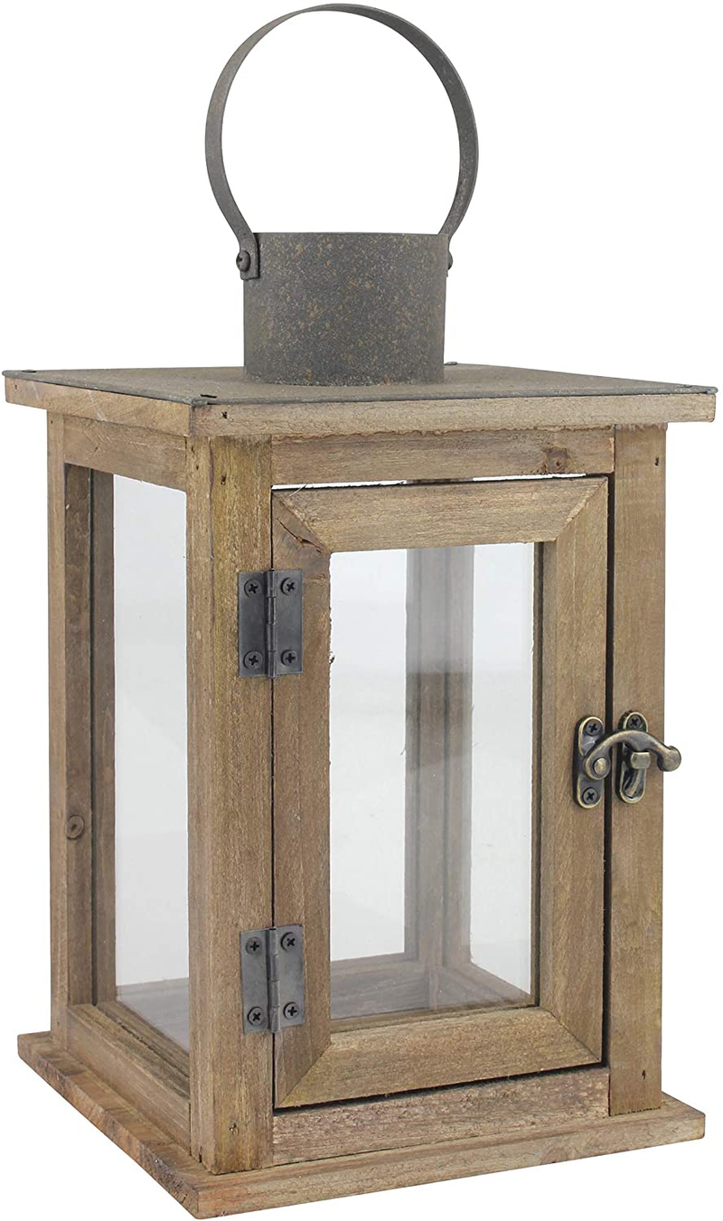 Stonebriar SB-5174B Rustic 12.5" Wooden Candle Lantern, Large, Brown Home & Garden > Decor > Home Fragrance Accessories > Candle Holders Stonebriar Medium  
