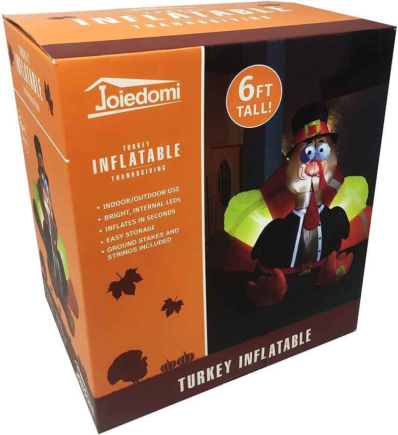 Joiedomi 6 Foot Thanksgiving Inflatable Turkey; LED Light Up Blow Up Turkey with Pilgrim Hat Perfect for Inflatable Thanksgiving Autumn Decorations