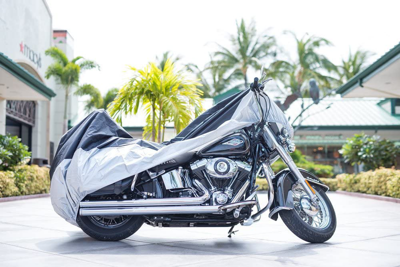 XYZCTEM All Season Black Waterproof Sun Motorcycle Cover,Fits up to 108" Motors (XX Large & Lockholes)