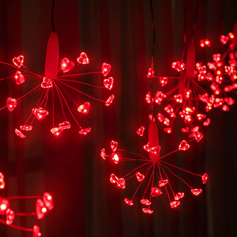 Red Firework Curtain Lights, 160 Heart Shaped Red LED String Lights, Window USB Plug in Fairy Lights for Mother'S Day Valentine'S Day Wedding Bedroom Party Garden Umbrella Light Decoration Home & Garden > Decor > Seasonal & Holiday Decorations Hiboom   