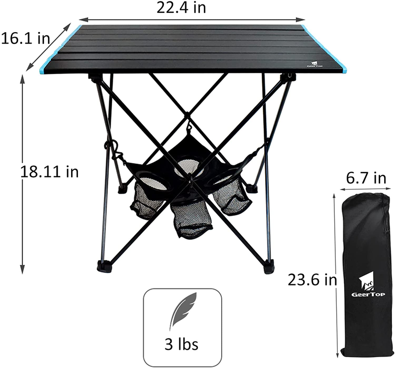 GEERTOP Folding Portable Camping Table with 4 Cup Holders Lightweight Alumium Fold up Camp Side Table for Indoor Outdoor Picnic BBQ, Hiking, Beach, Backyard