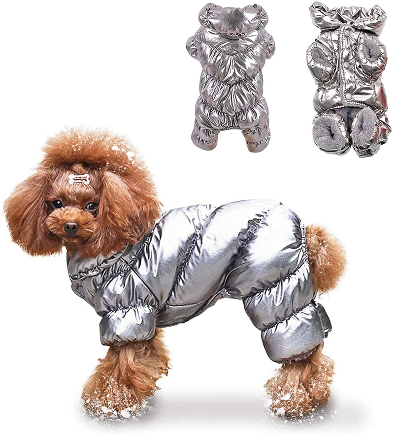 Sunteelong Winter Puppy Dog Coat Waterproof Pet Clothes Windproof Dog Snowsuit Warm Fleece Padded Winter Pet Clothes for Small Dogs Animals & Pet Supplies > Pet Supplies > Dog Supplies > Dog Apparel SunteeLong Silver S(Chest:12.5’’, Back Length:8.5’’) 