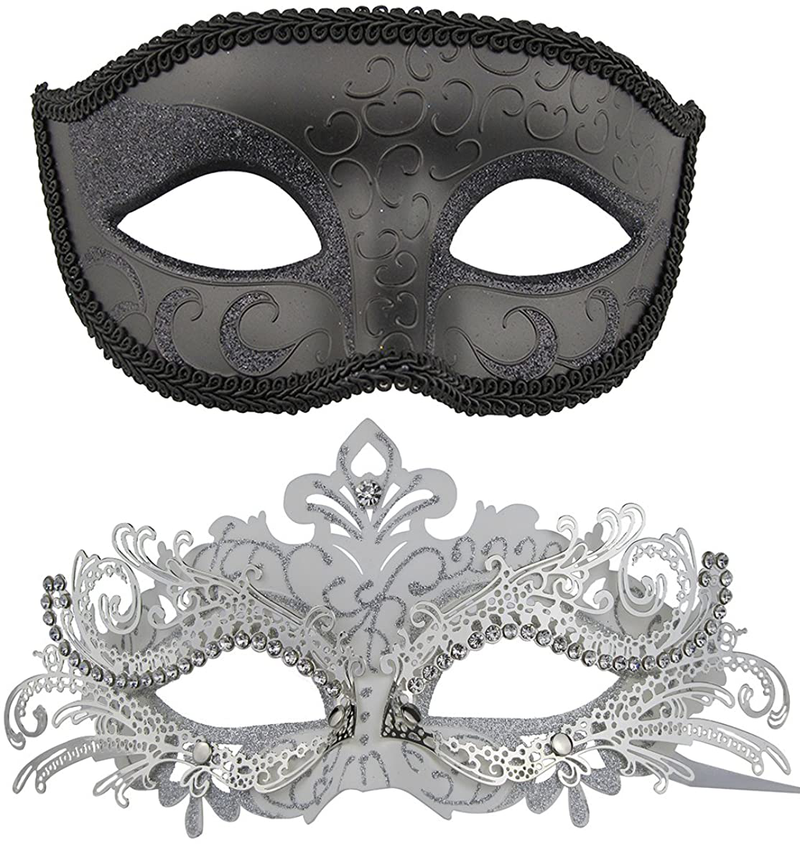 Couple Masquerade Metal Masks Venetian Halloween Costume Mask Mardi Gras Mask Apparel & Accessories > Costumes & Accessories > Masks Coddsmz Black+white  