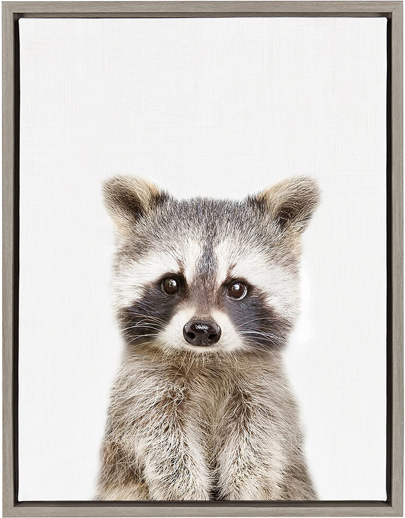Kate and Laurel Sylvie Raccoon Portrait Framed Canvas Wall Art by Amy Peterson, 18x24 Gold, Adorable Animal Home Decor Home & Garden > Decor > Seasonal & Holiday Decorations Kate and Laurel Gray 18x24 
