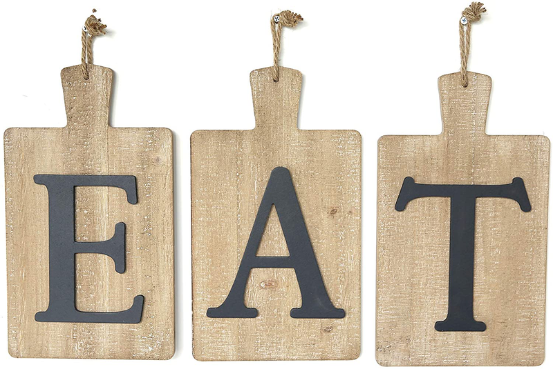 Karisky Eat Letter Signs 3-Pack 13 x 8 inches Rustic Wood Decorative Cutting Board Wall Hanging Art for Kitchen, Dining Room, Home Farmhouse Decor Brown Home & Garden > Decor > Seasonal & Holiday Decorations Karisky Cutting Board EAT SIGNS Brown  