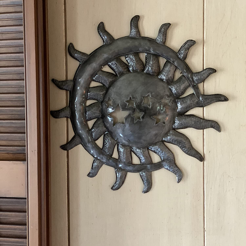 Sun Moon With Stars, Silver Bronze Metal Wall Hanging Art, Haitian Decorative Accents for Your Home 14 In. x 14.5 In. Home & Garden > Decor > Artwork > Sculptures & Statues It's Cactus   