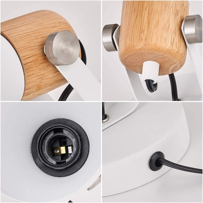 Modern Wooden White Metal Wall Lamp, Plug in Wall Sconce with On/Off Switch, E26 Base, Suitable for TV Wall, Hotel, Bedroom, Living Room